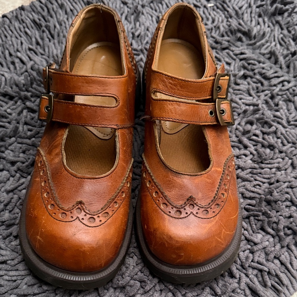 Vintage Made in England Dr Martens Brown Mary Jane Leather Shoes